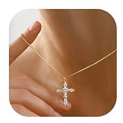 Dochais Cross Necklace for Women, 14K Gold-Plated Cross Necklace, Gold Chain for Women, Silver/Gold Chain for Ladies, Women's Gold Cross Pendant Silver/Gold Fashion Jewelry Gifts
