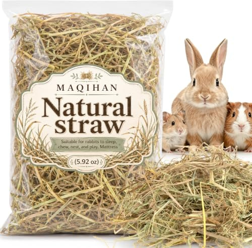 MAQIHAN Natural Straw for Small Animals Bedding- 5.92oz Dry Straw,Garden Straw,Animal Hay Bedding Nest Chaw Toy Bed,Sleeping,Chewing,Nesting and Toys for Rabbits,Bed Mat
