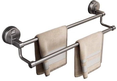 Portasciugamani a 2 barre con ventosa, doppio strato, porta asciugamani da bagno, stendibiancheria da cucina, supporto per asciugamani da bagno, riutilizzabile, da parete