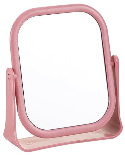 GmwyCzV Specchio Cosmetico, Specchio da Trucco Quadrato con Supporto, Piccolo Specchio da Tavolo con Rotazione a 360°, Specchio da Tavolo per Toletta, Scrivania, Bagno, Camera da Letto (Rosa)