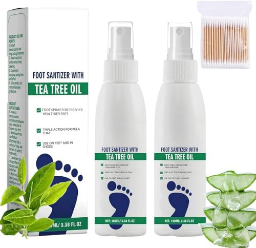 2 pièces Spray DéSinfectant Pour Les Pieds à L'Huile D'Arbre à Thé,SéRum De Soin Des Pieds Et Des Ongles,à L'Huile Naturelle D'Arbre à Thé Et Spray Pour Les Pieds à L'Aloe