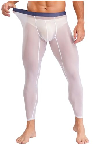 Sywiyi Leggings De Compression pour Hommes Transparents Pantalons De Gym Danse Course Running Jogging Collants Dentraînement Caleçon Base Layer Tights Sportswear Blanc M