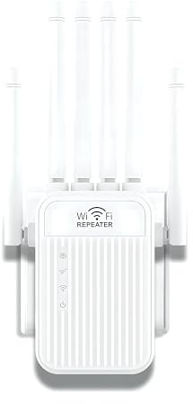 Répéteur WiFi Puissant pour Maison, Amplificateur WiFi, 6 Antennes, 2 Ports LAN, Extendeur Wi-FI pour Maison et Bureau, Amplificateur de Signal WiFi, Couverture Jusqu'à 300 m²