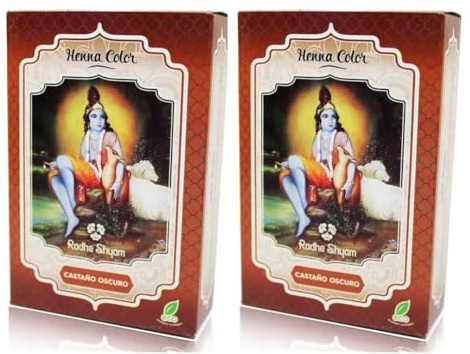 Pack 2 Unidades Henna en Polvo Radhe Shyam Castaño Oscuro (2x100g) - Tinte Natural Vegetal para el Cabello, Sin Químicos y Vegano
