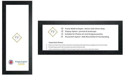 18x6 inch Panoramic Picture Frame | Black Panoramic Photo Frame & Poster Frame for Pictures, Photos, Documents, Jigsaw Puzzles, Artwork | Landscape or portrait Wall Mount Display