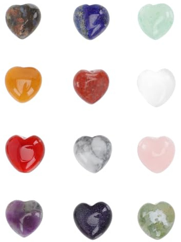 DOITOOL Piedras Decorativas de Corazón Mini Tamaño 12 Piezas de Piedra Mineral Brillante para Decoración de Escritorio y Hogar Adorno de Cristal Natural en Forma de Corazón para
