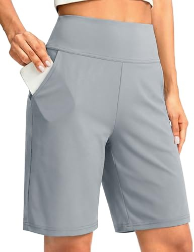 Litherday Pantalones Cortos Mujer Ajuste Holgado Bermudas Cintura Alta Bolsillos Deportivos Verano Sueltos Descanso Cortos Correr Secado Rapido Yoga Fitness Carrera Gris Claro,XXL