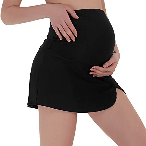 Bhome Maternity Swim Skirt Bikini Bottoms Over Belly Ruched Tankini Skirted Swim Shorts Black L