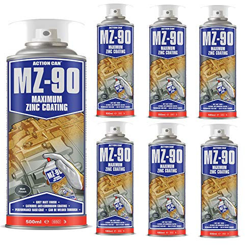 Pack Of 7 Action Can MZ-90 Matt Finish Cold Zinc Galvanising Spray Paint Aerosol 500ml