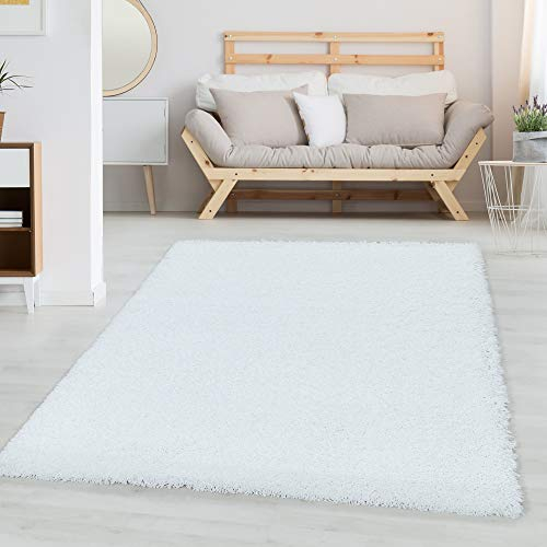Carpetsale24 Shaggy Hochflor Teppich, 80x150 cm, Weiß, weich, flauschig, modern, einfarbig, Ideal für Flur oder Kinderzimmer, für Wohnzimmer Schlafzimmer Flur