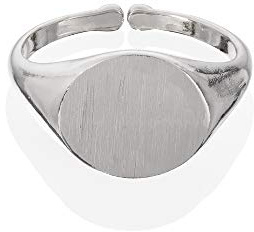 namana Anillo de sello redondo ajustable, acabado cepillado, anillo clásico para mujeres y adolescentes con bolsa de joyería, Plata, Zirconia cúbica