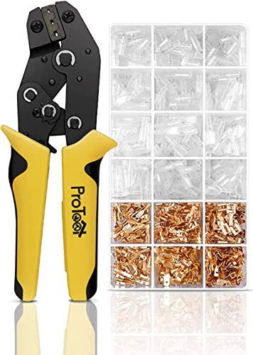Pinza Crimpatrice Faston, Pinza per crimpare terminali elettrici faston, Pinza con 300 manicotti Piatti Connettore 0.5-1.5 mm² (Pinza + 300 connettori)