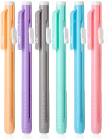 Mr. Pen- Retractable Mechanical Eraser Pens, 6 Pack, Pastel Colors, Latex-Free Precision Pencil Erasers for Artists, Students, Drawing, Sketching & Drafting