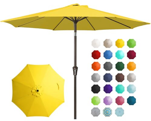 JEAREY 9FT Outdoor Patio Umbrella Outdoor Table Umbrella with Push Button Tilt and Crank, Market Umbrella 8 Sturdy Ribs UV Protection Waterproof for Garden, Deck, Backyard, Pool (Yellow)