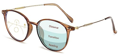 Lanomi Progressive Multifokale Lesebrille Blaulichtfilter Damen Herren Rund Gleitsichtbrille Lesehilfe Sehhilfe UV400 Schutz Brille mit Stärke Braun Gleitsichtbrille 2.0