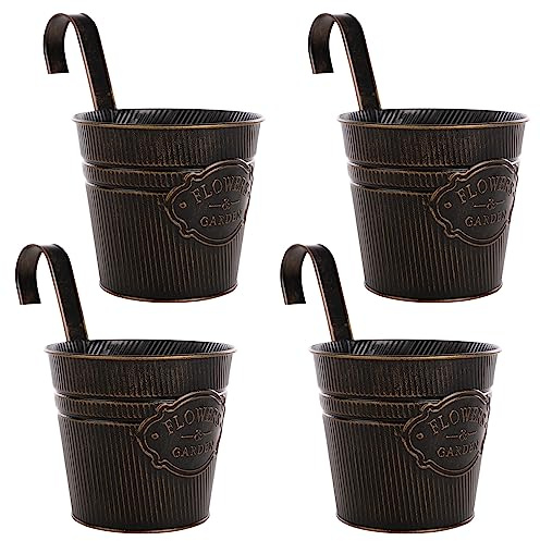 CITÉTOILE Lot de 4 pots de fleurs suspendus pour balcon avec crochets, trou de drainage, en métal, pour plantes et fleurs, style vintage, noirs