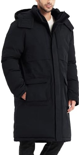 Rejork Men's Extra Long Parka Winter Coats Hooded Puffer Jacket Heavy Warm Water-resistant Outerwear Cold Weather Black M