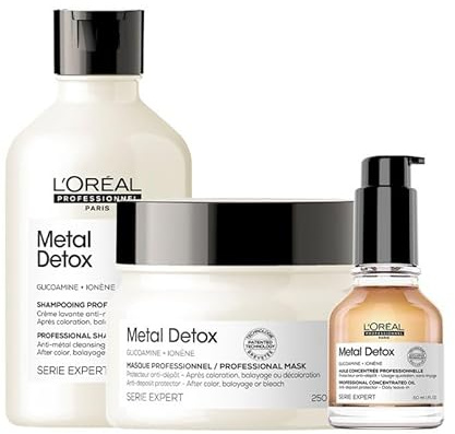 L'Oreal Professionnel PACK Serie Expert Metal Detox Shampoo 300ml, Metal Detox Mask 250ml & Metal Detox Anti-Deposit Protector Concentrated Oil 50ml