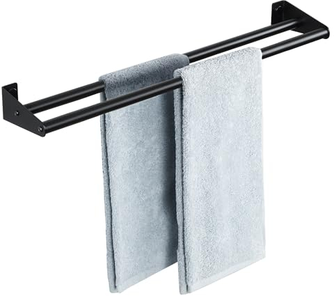 SAYAYO Double Barre Porte Serviette Mural de Salle de Bain, Support Serviette en Acier Inoxydable pour Cuisine, Chambre, 60CM Noir Mat
