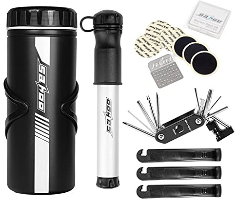 CalmGeek cykelreparationsverktygssatser cykelreparationssats med minipump 14 i 1 multifunktions verktygssats 750 ml cykelverktyg förvaring flaskfodral