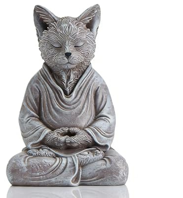 AMOIENSIS 7 Inch Zen Meditation Cat Statue