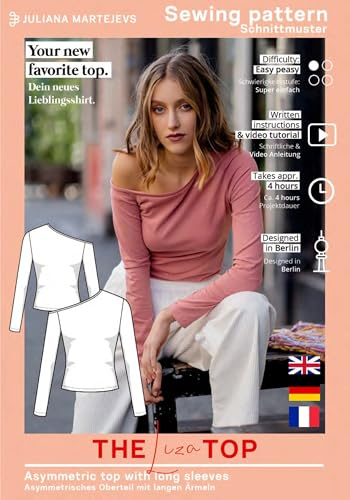 Patrón de costura asimétrico para camiseta de mujer (talla XS-XXXL) patrón de corte en papel con instrucciones de costura (idioma español no garantizado)