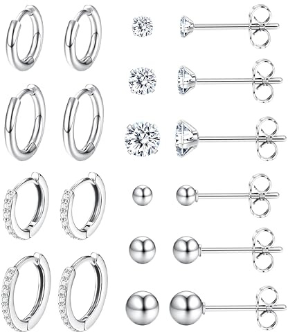 Dochais 10 Paires Boucles d'Oreilles Femmes Argent Acier Innoxydable Ensemble Petite Creoles Clous d'Oreilles Hypoallergénique Cartilage Tragus Helix Piercing Oreilles Bijoux Cadeaux pour Fille Homme
