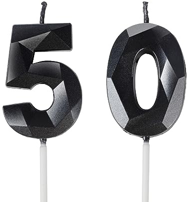 Yiran 50:e födelsedagsljus, nummer 50 ljus, svart ljus för tårta, glad tårta ljus dekoration fest bröllopsdag firande leverans
