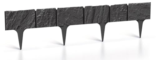 Rasenkante Gartenpalisade Palisade Beeteinfassung Beetumrandung 3,9m Beetabgrenzung Stein-Optik Mähkante Anthrazit