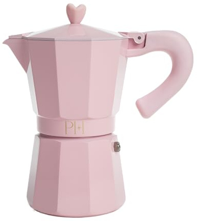 Paris Hilton Stovetop Espresso and Coffee Maker, Italian & Cuban Style Coffee Pot with Iconic Heart Knob, Perfect for Rich Aromatic Espresso, Makes up to 6 Espresso Cups, Pink