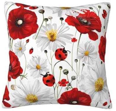 2er Set Kissenbezug 40x40 cm Samt Sofakissen Kissenbezüge Rot Couchkissen Dekokissen Sofa Kissen Mohnblume Weich Zierkissen mit Verstecktem Reißverschluss für Schlafzimmer Wohnzimmer Garten Deko -TR58