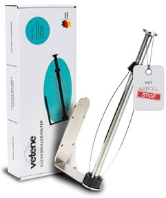 VETENE Premium Küchenrollenhalter ohne Bohren (Zum Einhändig Abreißen) – Edelstahl Silber mit Abroll-Stop – Zewa Rollenhalter – Küchenpapierhalter