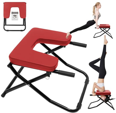 LYNICESHOP Yoga Headstand Bench, Inversion Chair for Headstand & Shoulderstand, Foldable Yoga Trainer for Balance & Strength, 330 lbs Capacity, Portable Home Gym Equipment (Red)