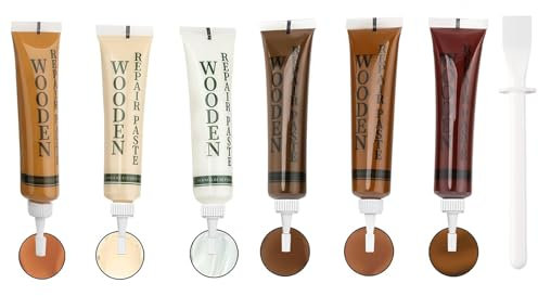 Belligern Laminate Floor Repair Kit 6 Color Wood Filler Pine, Wooden Floor Scratch Repair, Wood Furniture Repair Kit for Cracks, Hole, Laminate Floor Table Door Scratches