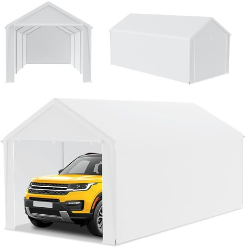 ACXIN Tenda da campeggio per garage e garage, robusto riparo e vimini con telo in polietilene, resistente ai raggi UV, impermeabile, rinforzo del tetto e telaio per auto, camion, SUV (bianco, 3 m x 6