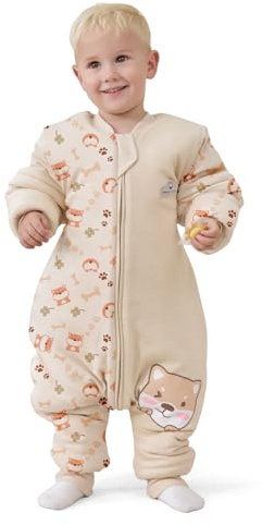 MIKAFEN Sacco nanna a maniche lunghe con piedi 3,5 tog invernale, per bambini - sacco nanna invernale con gambe - cotone, Cucciolo (4-5 anni)
