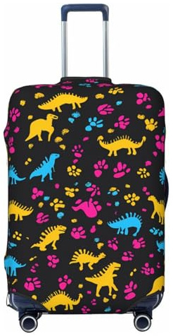 Färgglada dinosaurier resväska skydd bagageskydd, Dino tassavtryck elastiska bagageskydd reptålig dammtät bagagehylsa passar 56 – 61 cm, flerfärgad, M