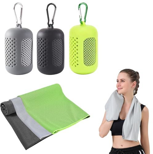 Gym Towels, 3 Pack Cooling Towel Soft Microfiber with Portable Silicone Sleeves, Breathable Instant Towels, Microfiber Soft Quick Dry Gym Towel for Sport Camping Swim Fitness(30 x 90cm, 3 Colors)