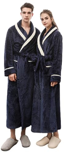 Generisch Peignoir de bain partenaire polaire moelleux peignoir du matin look partenaire extra long peignoir de sauna douillet grande taille peignoir de maison unisexe sans capuche poncho de bain
