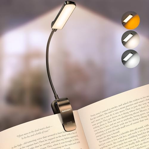 Glocusent Luz para Leer Libros en la Cama y 13 LED, Luz Lectura Libros Cama 120 Horas, Recargable, 3 Colores y 5 Niveles de Intensidad (3-60 lm), Luz de Lectura Perfecta para Regalar (Negro)