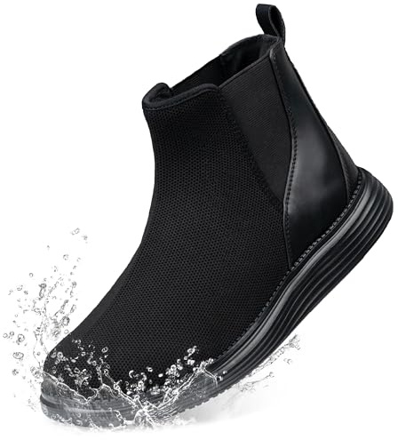 CENNID Women's Waterproof Chelsea Orthopedic Boots Ankle Slip on Booties Low Heel Comfortable Flat Lightweight Walking Boots, Black 9