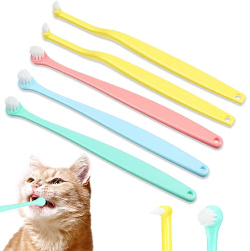 Spazzolino da denti a testa micro per cani e gatti di piccola taglia, confezione da 5 spazzolini rotondi e appuntiti con setole morbide, design multi-angolo per una facile portata e una pulizia