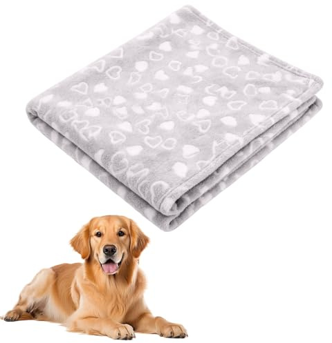 Merzio Washable Dog Blanket, Reversible Coral Fleece Pet Throw for Medium Small Dogs and Cats, 100 × 75 cm Puppy Blankets Protects Bed Sofa and Car Seat, Warm Fluffy Cat Mat, Khaki