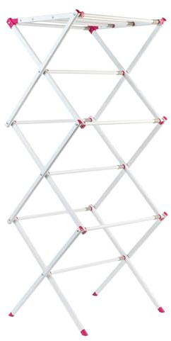 Séchoir à linge à trois niveaux KL078834EU7 Kleeneze | Espace de séchage de 7 m | 72 x 43 x 104 cm | Rose/blanc