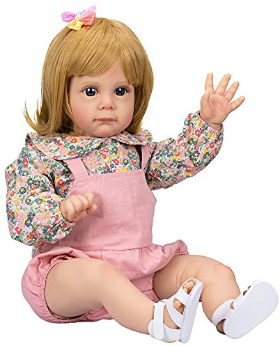 YIHANGG 60CM Reborn Baby Reborn Kleinkind Puppe Blondes Haar Mädchen Knuddelig Kleines Mädchen Lebensechte Babypuppe Geschenk Kinderspielzeug