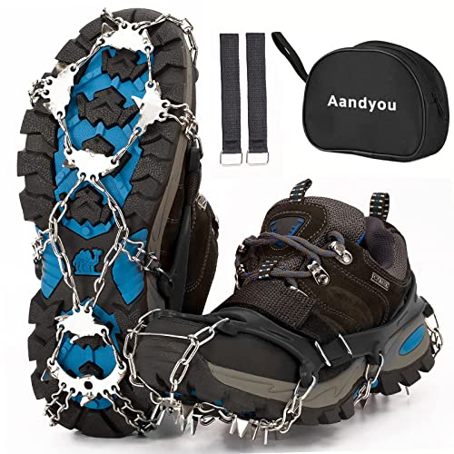 Crampons, Ice Snow Grips Snow Grips for Boots Anti Slip Snow Crampons Hiking Traction Cleats 19 Steel Spikes Ice Grippers for Women Men Kids Shoes Boots Winter Outdoor Walking Climbing (L, Black)