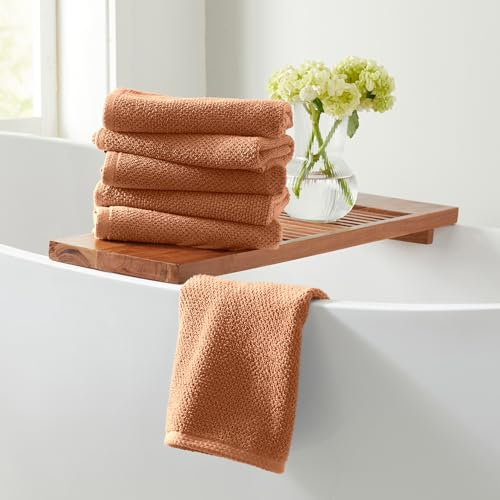 Great Bay Home Orange Handtücher – 100 % Baumwolle 6er Pack 66 x 16 cm Handtuch-Set – saugfähige, schnell trocknende, langlebige Handtücher für Handzimmer-Dekor – verdrehte zweilagige Fasern (Ton)