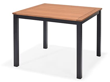 METRO Professional Outdoor Bistrotisch Lynx, Aluminium/Eukalyptusholz, 90 x 90 cm, Quadratisch, Wetterbeständig, Natur/Schwarz