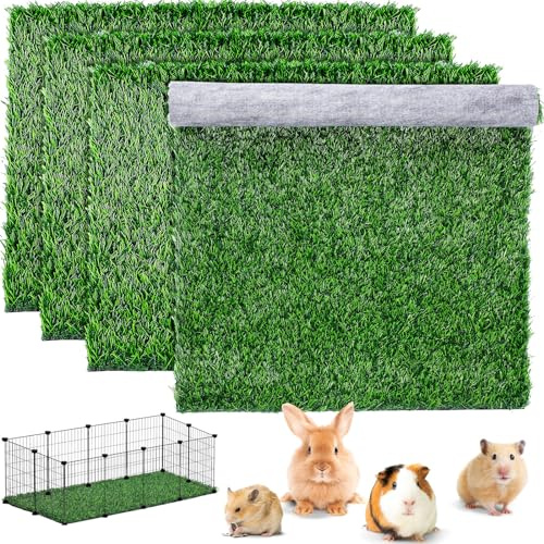 Kigley 4 Pcs Artificial Grass Guinea Pig Pee Pads 18 x 14 Inch