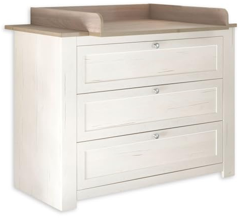MARBELLA Praktische Baby Wickelkommode inkl. Wickelaufsatz in Sibiu Lärche Optik, Nelson Eiche Optik - Vielseitiger Wickeltisch im Landhausstil mit viel Stauraum - 122 x 90-101 x 77 cm (B/H/T)